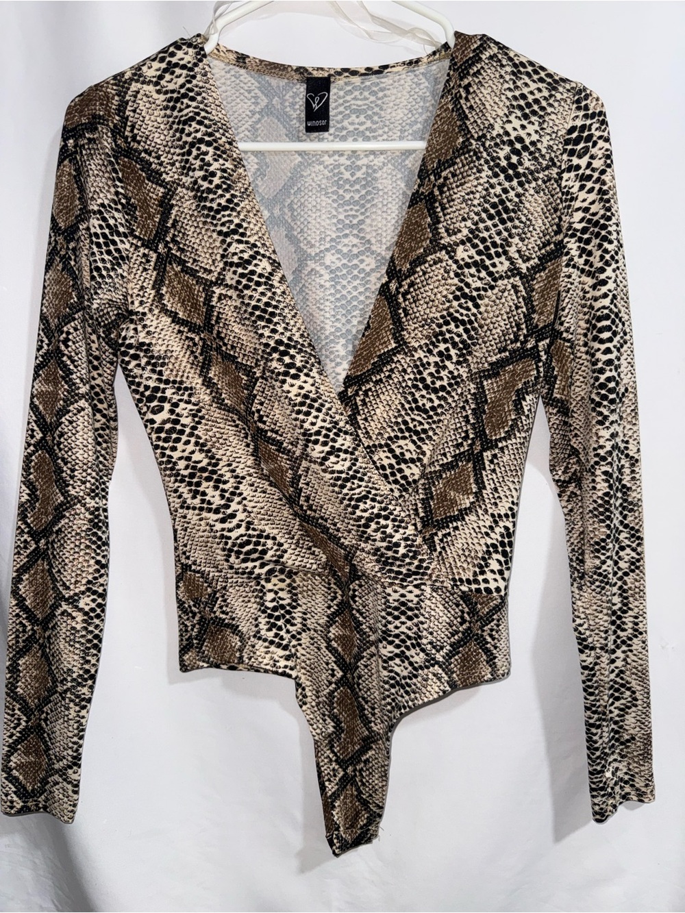 Windsor Brown and Cream Snake-Print Wrap Bodysuit